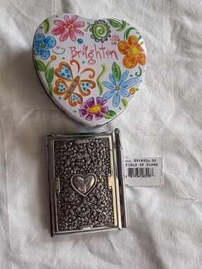 NWT Brighton Silver Metal Floral Heart Notepad with Pen